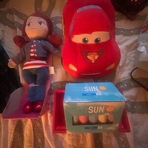 Red Plush Toy Car and Doll Set